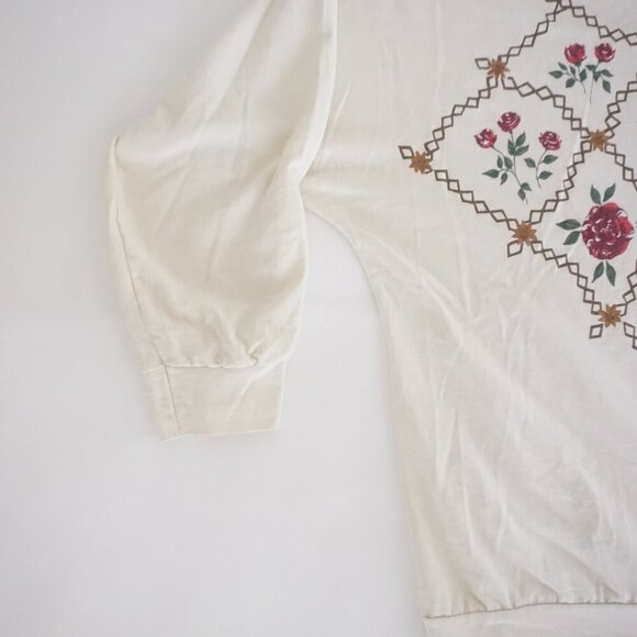 Adrian Delafield Cream Floral Leaf Print Pullover Polo Collar Sweatshirt L - Picture 7 of 10